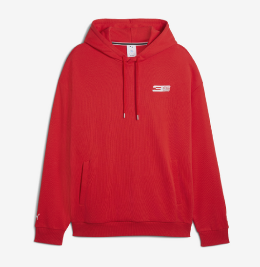 PUMA BMW 50 Years of 3 Series Unisex Slogan Hoodie Red Relaxed Fit