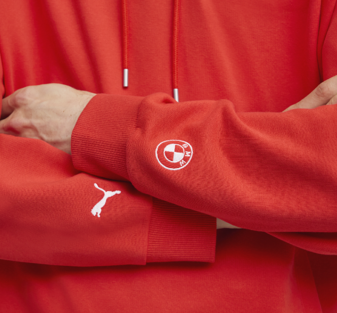 PUMA BMW 50 Years of 3 Series Unisex Slogan Hoodie Red Relaxed Fit