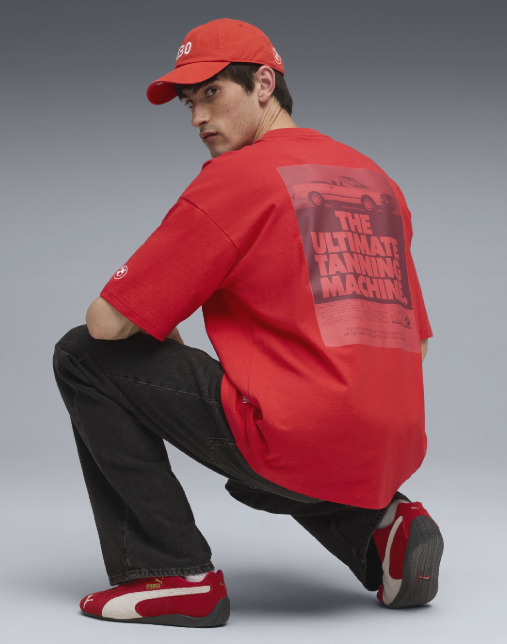 PUMA BMW 50 Years of 3 Series E30 Graphic Car Unisex T-Shirt Red Relaxed Fit