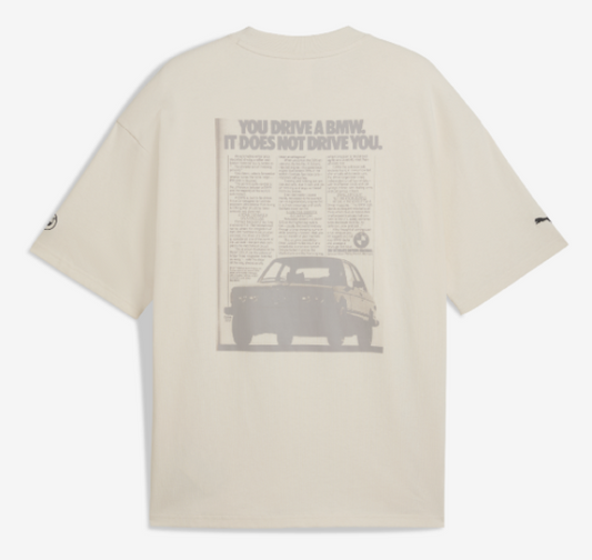 PUMA BMW 50 Years of 3 Series E21 Graphic Car Unisex T-Shirt Beige Relaxed Fit