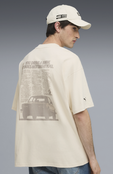 PUMA BMW 50 Years of 3 Series E21 Graphic Car Unisex T-Shirt Beige Relaxed Fit